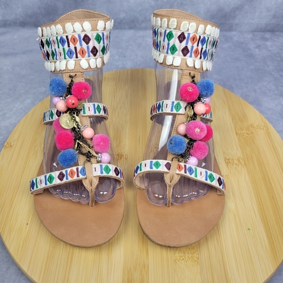 Mix No 6 Pompom Boho Fun Colorful beach comfy lightweight sandal Size 8‎ Women - Picture 2 of 14